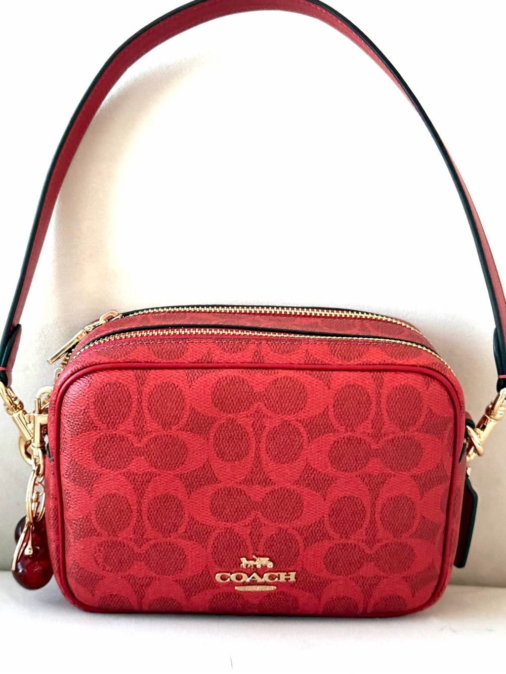 Coach Red Signature monogram shoulder and Crossbody Bag in one